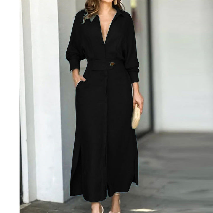 Kim™ | V-neck Long Sleeve Lapel Dress