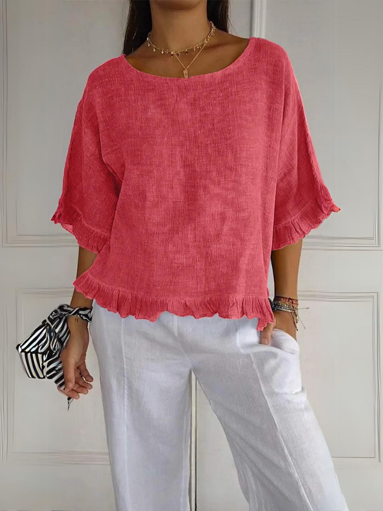 Sandra™ | Cotton Linen Blouse with Ruffles