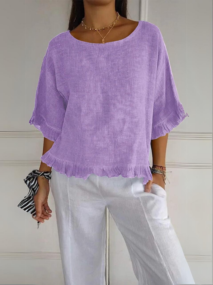 Sandra™ | Cotton Linen Blouse with Ruffles