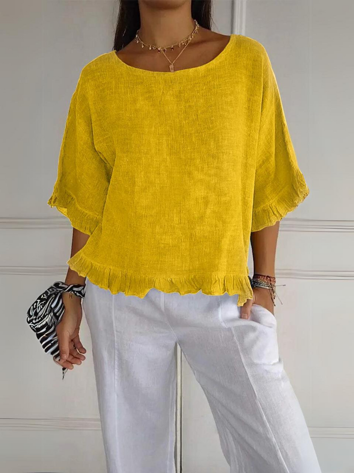 Sandra™ | Cotton Linen Blouse with Ruffles