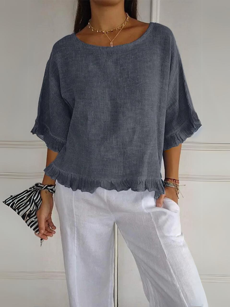 Sandra™ | Cotton Linen Blouse with Ruffles