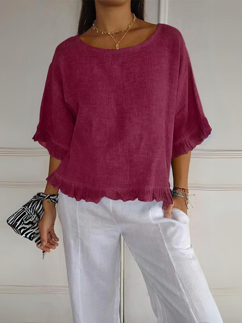 Sandra™ | Cotton Linen Blouse with Ruffles