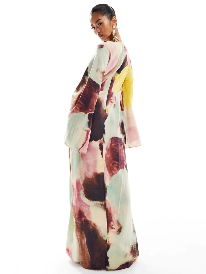 Isla™ | Abstract Watercolor Print Ultra-Long Dress