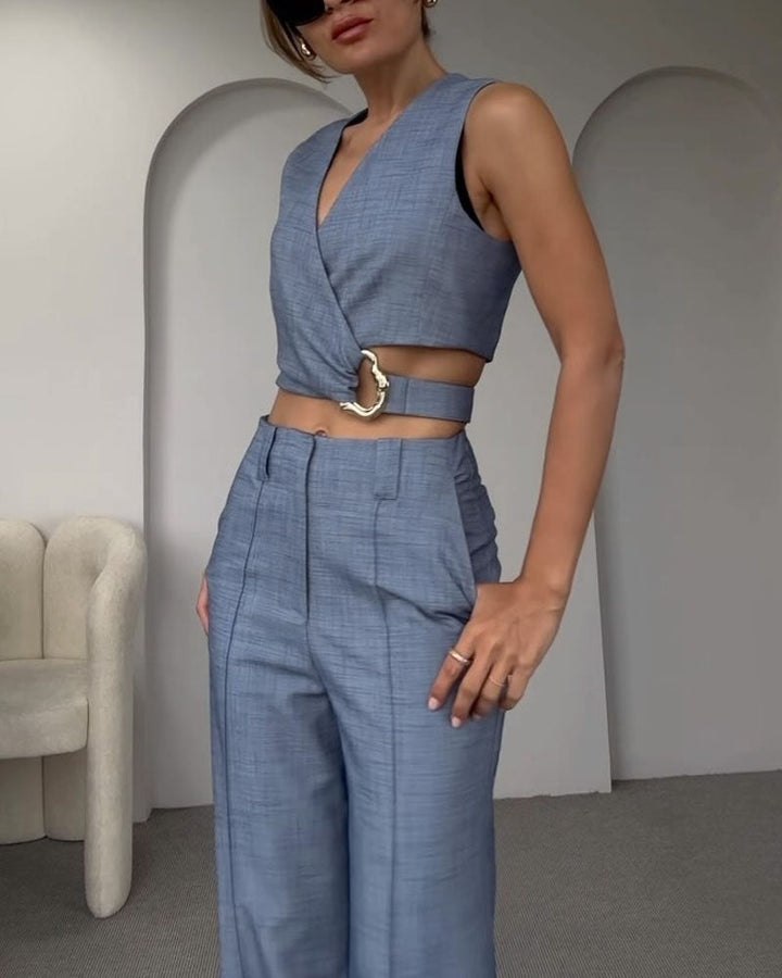 Violet™ | Linen Crop Top and Long Pants