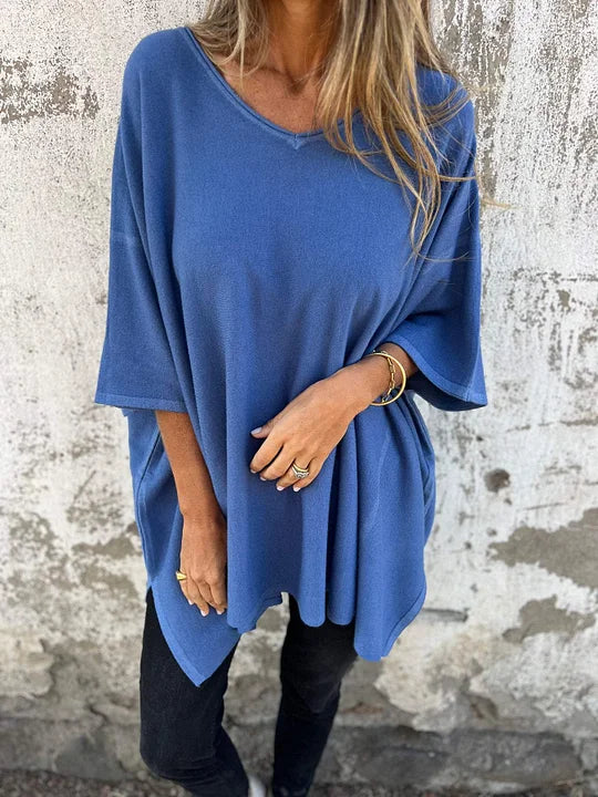 Vina™ | V-Neck Casual Top with Batwing Sleeves