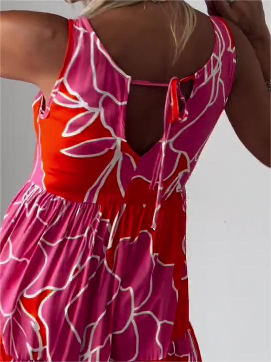 Christina™ | Printed Sleeveless Lace-up Dress