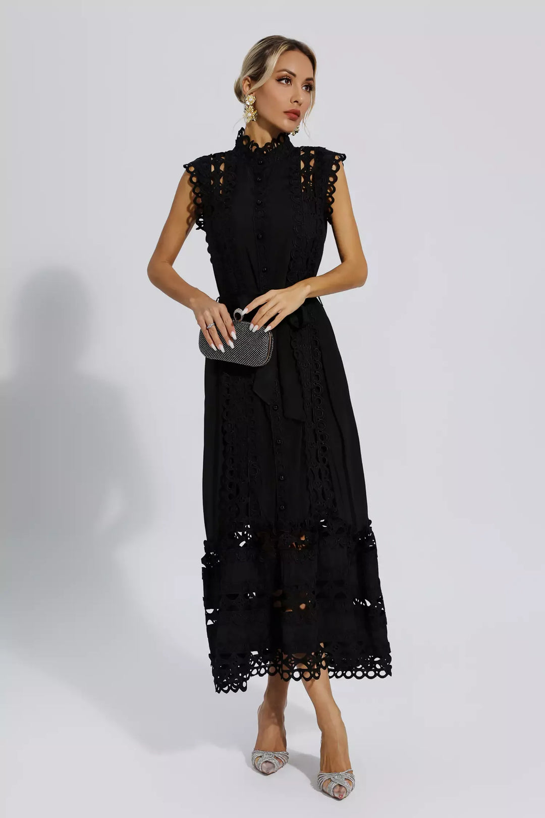 Iris™ | Black Sleeveless Hollow Maxi Dress