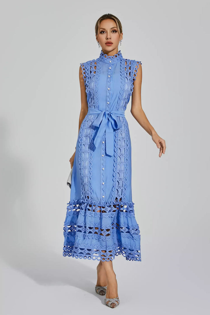 Nica™ | Blue Sleeveless Hollow Maxi Dress