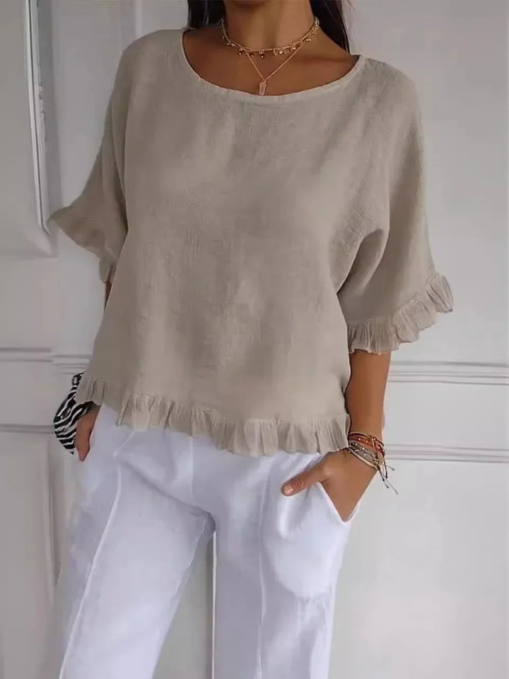 Sandra™ | Cotton Linen Blouse with Ruffles