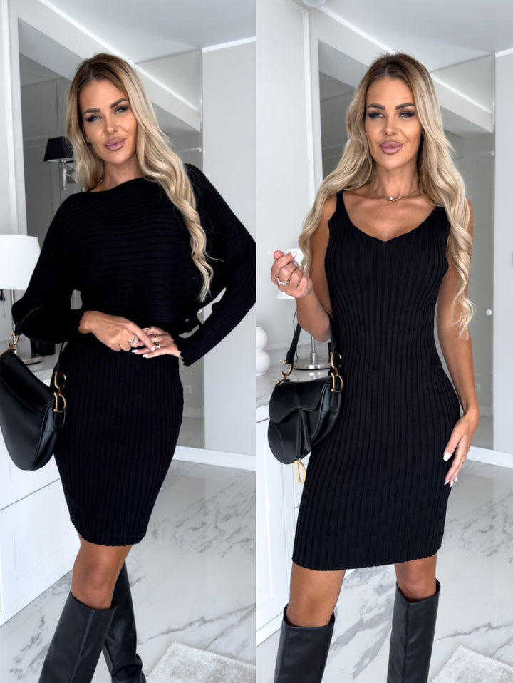 Venus™ | Striped Long Sleeve Top and Strap Mini Dress Set