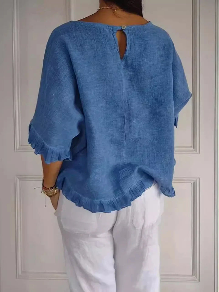 Sandra™ | Cotton Linen Blouse with Ruffles