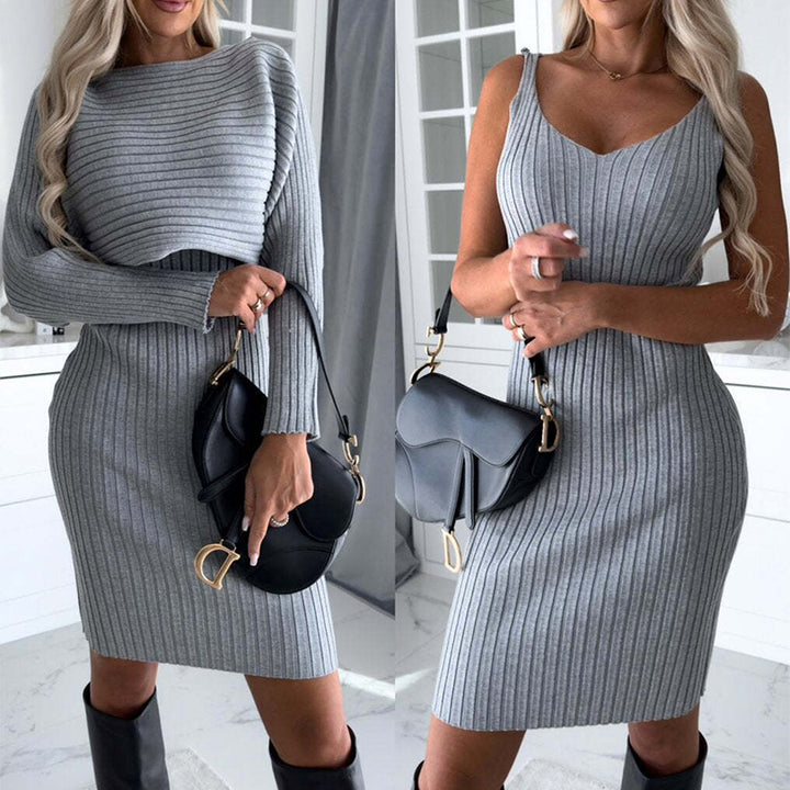 Venus™ | Striped Long Sleeve Top and Strap Mini Dress Set