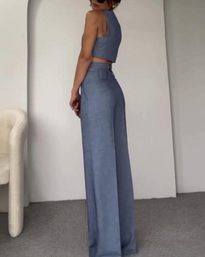 Violet™ | Linen Crop Top and Long Pants