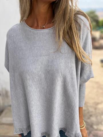 Sally™ | Casual Cotton Crew Neck Sweater with Midi Sleeves