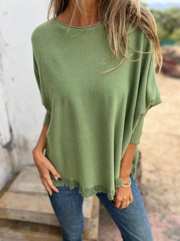 Sally™ | Casual Cotton Crew Neck Sweater with Midi Sleeves