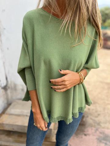 Sally™ | Casual Cotton Crew Neck Sweater with Midi Sleeves