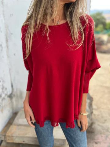 Sally™ | Casual Cotton Crew Neck Sweater with Midi Sleeves