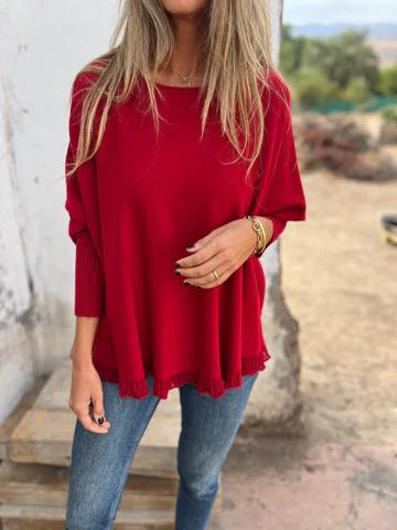 Sally™ | Casual Cotton Crew Neck Sweater with Midi Sleeves