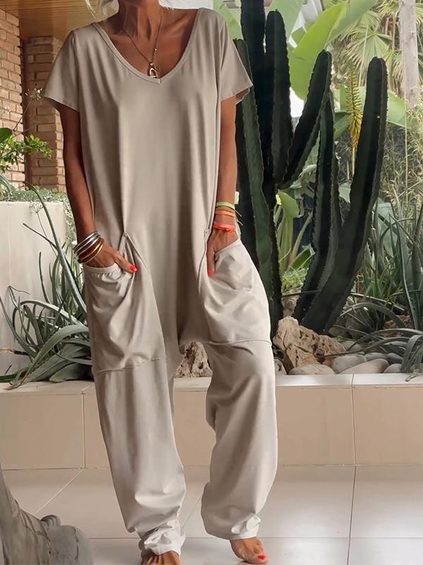 Judy™ | Casual V-neck Solid Color Jumpsuit