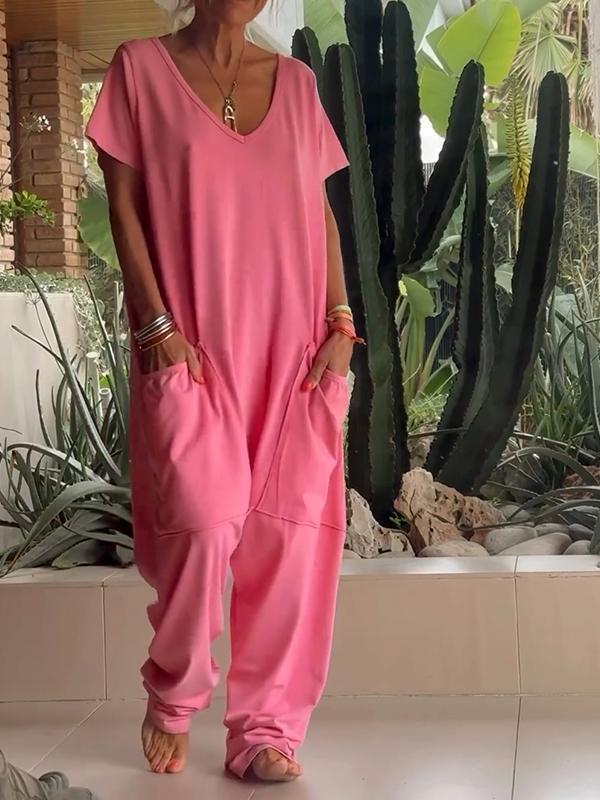 Judy™ | Casual V-neck Solid Color Jumpsuit