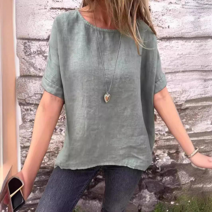 Aurelia™ | Long Sleeve Cotton and Linen Loose-Fitting T-Shirt Top