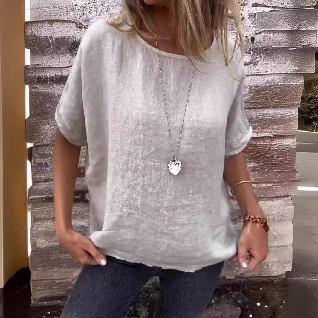 Aurelia™ | Long Sleeve Cotton and Linen Loose-Fitting T-Shirt Top