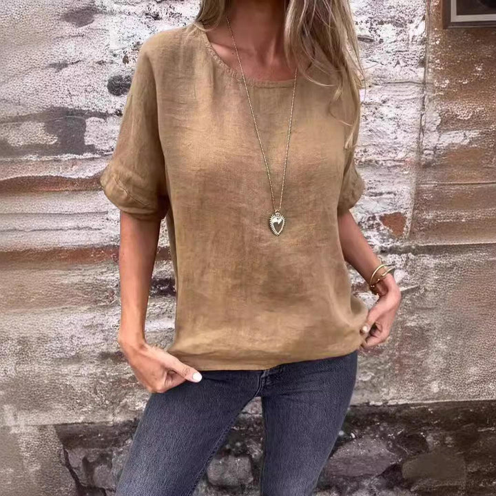 Aurelia™ | Long Sleeve Cotton and Linen Loose-Fitting T-Shirt Top