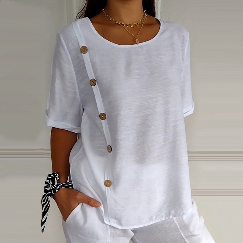 Calista™ | Women's Crew Neck Side Button Blouse