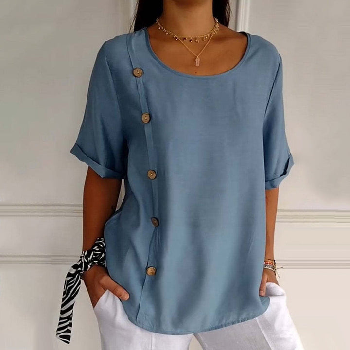 Calista™ | Women's Crew Neck Side Button Blouse