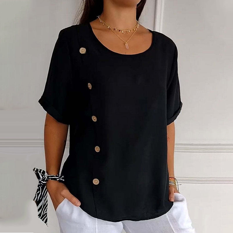 Calista™ | Women's Crew Neck Side Button Blouse