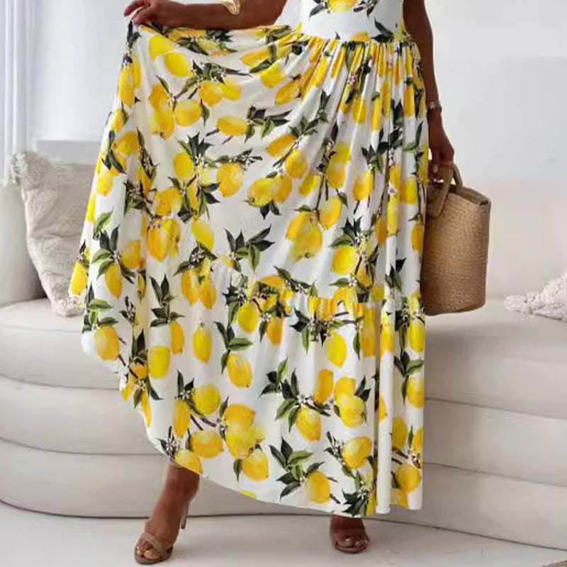 LELE™ | Elegant Long Dress Lemon Print