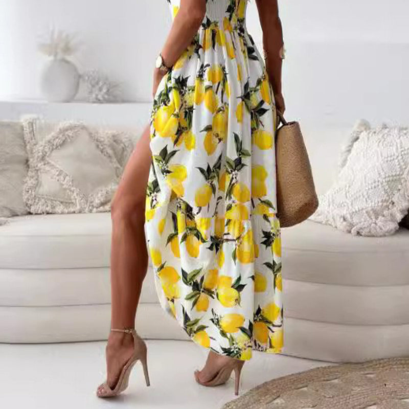 LELE™ | Elegant Long Dress Lemon Print