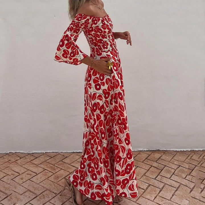 Darcy™ | Long Floral Off-Shoulder Dress with Flared Sleeves