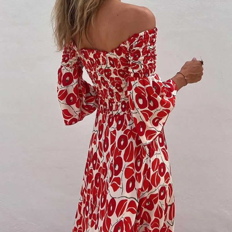 Darcy™ | Long Floral Off-Shoulder Dress with Flared Sleeves