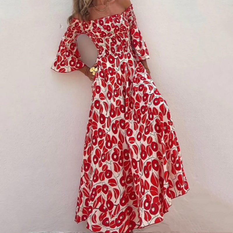 Darcy™ | Long Floral Off-Shoulder Dress with Flared Sleeves