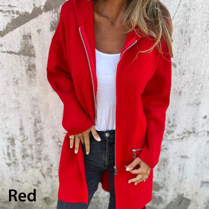 Lorena™  | Solid Color Casual Zipper Hooded Jacket Coat